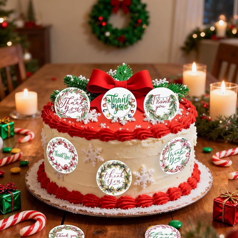 Fyeoxle 36PCS Edible Christmas Thank You Cupcake Toppers Wafer Paper Holly Jolly Candy Cupcake Toppers Thank You Cake Picks for Christmas Theme Party Baby Shower Birthday Supplies - Image 4